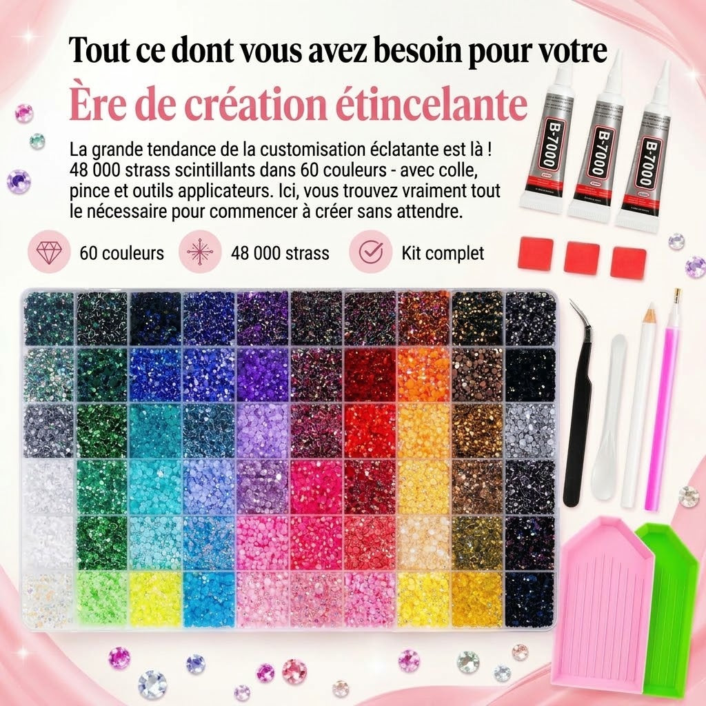Kit de strass Bedazzle avec 48 000 pièces en 60 couleurs