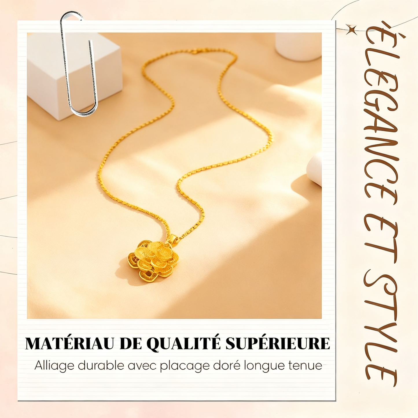 Collier élégant avec pendentif fleur en or
