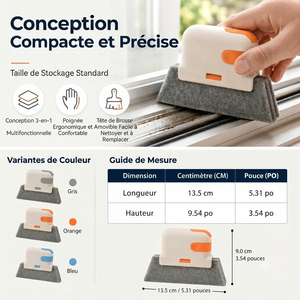 Nettoyeur multifonction 3 en 1 pour rails et interstices