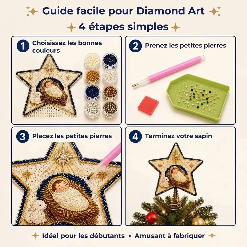 Kit DIY religieux pour cime de sapin de Noël avec perles et diamants