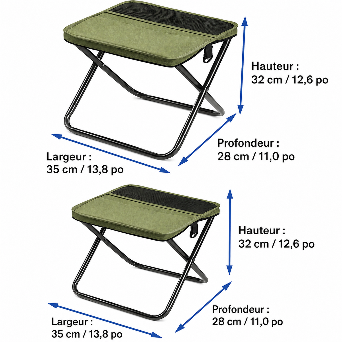 Tabouret pliable avec sac de transport pour les déplacements