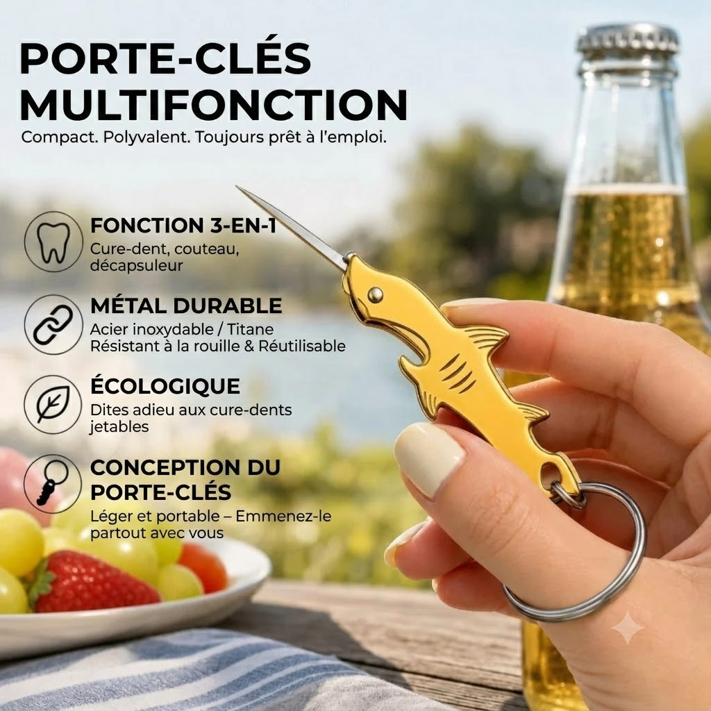 Porte-clés multitool 3 en 1 en forme de requin