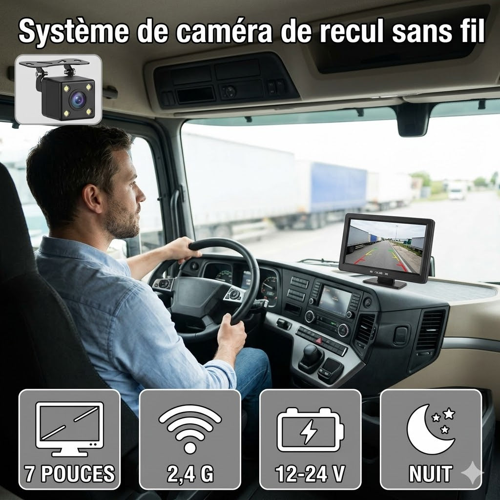 Système de caméra de recul sans fil de haute qualité avec écran large 7 pouces