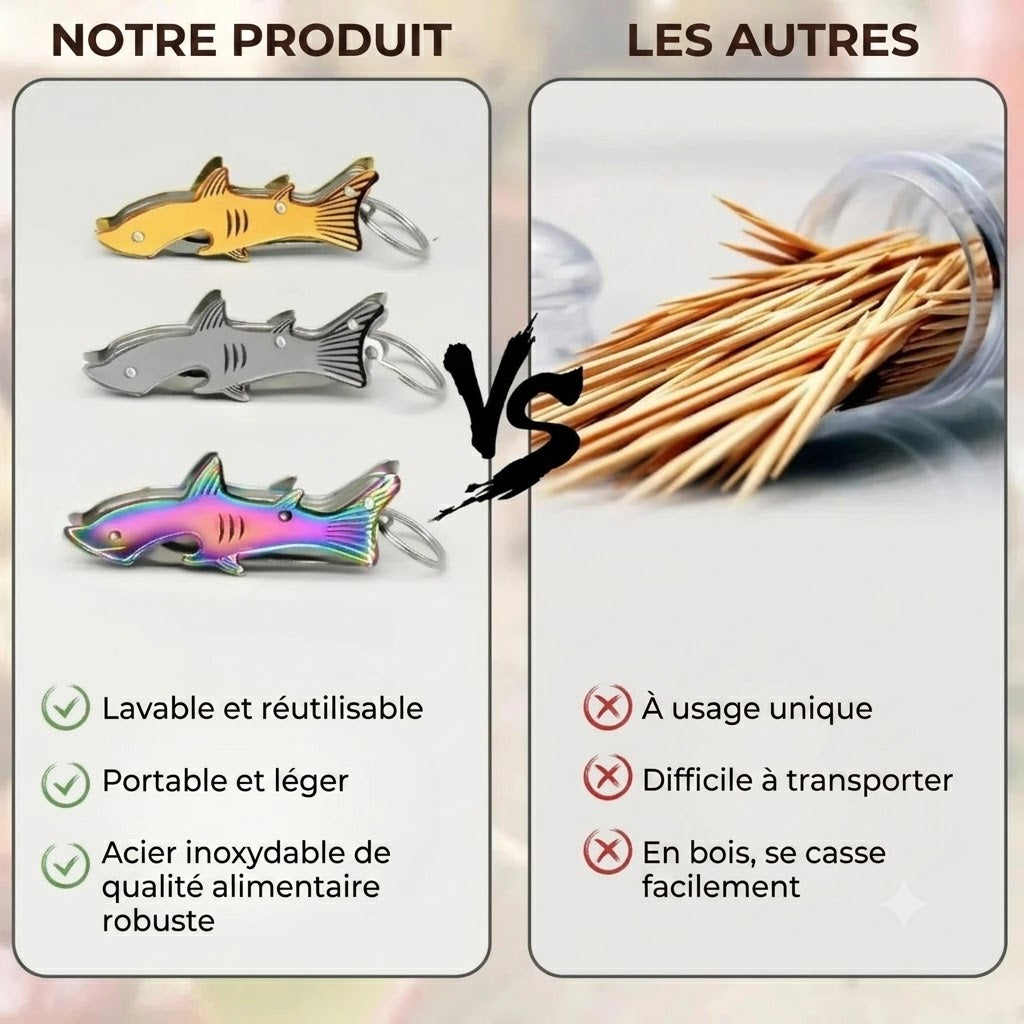 Porte-clés multitool 3 en 1 en forme de requin