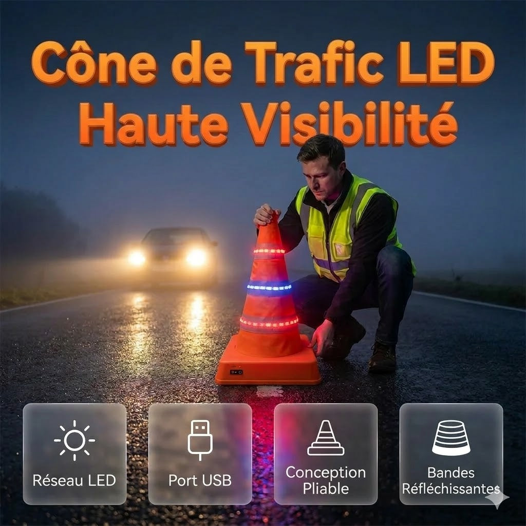 Cône de signalisation pliable et réfléchissant fabriqué en tissu Oxford imperméable de haute qualité