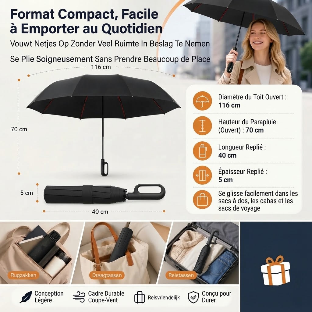 Parapluie tempête automatique avec protection UV