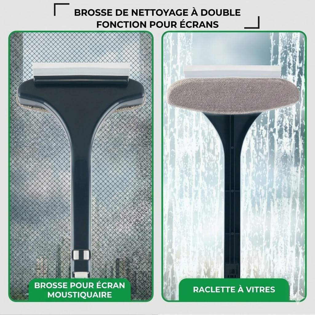 Brosse multifonction 2-en-1 pour vitres et moustiquaires