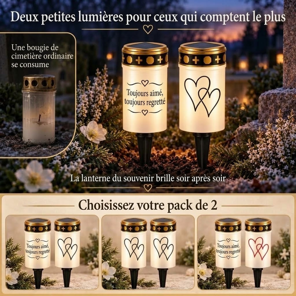 Bougies funéraires LED MinnesLjus lot de 2 avec alimentation solaire ou à piles