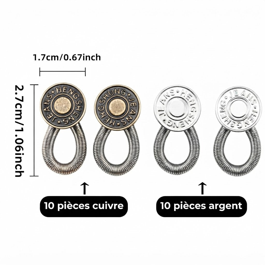 Rallonges de bouton en métal pour pantalon lot de 10