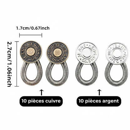 Rallonges de bouton en métal pour pantalon lot de 10