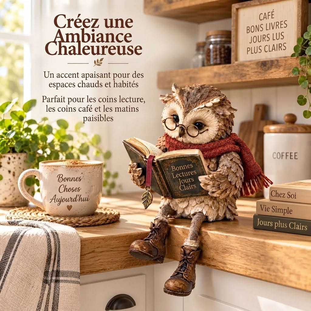 Figurine de hibou lecteur pour décoration intérieure