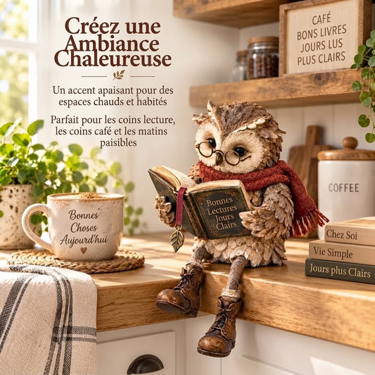 Figurine de hibou lecteur pour décoration intérieure
