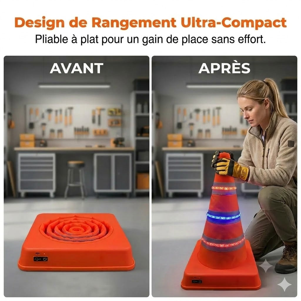 Cône de signalisation pliable et réfléchissant fabriqué en tissu Oxford imperméable de haute qualité