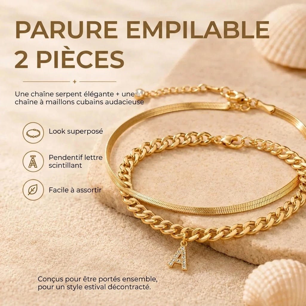 Bracelets de cheville dorés avec initiale lot de 2
