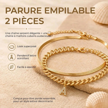 Bracelets de cheville dorés avec initiale lot de 2