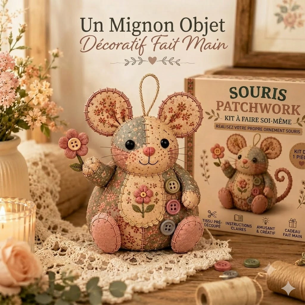 Kit DIY complet pour souris en patchwork - Tout le matériel inclus