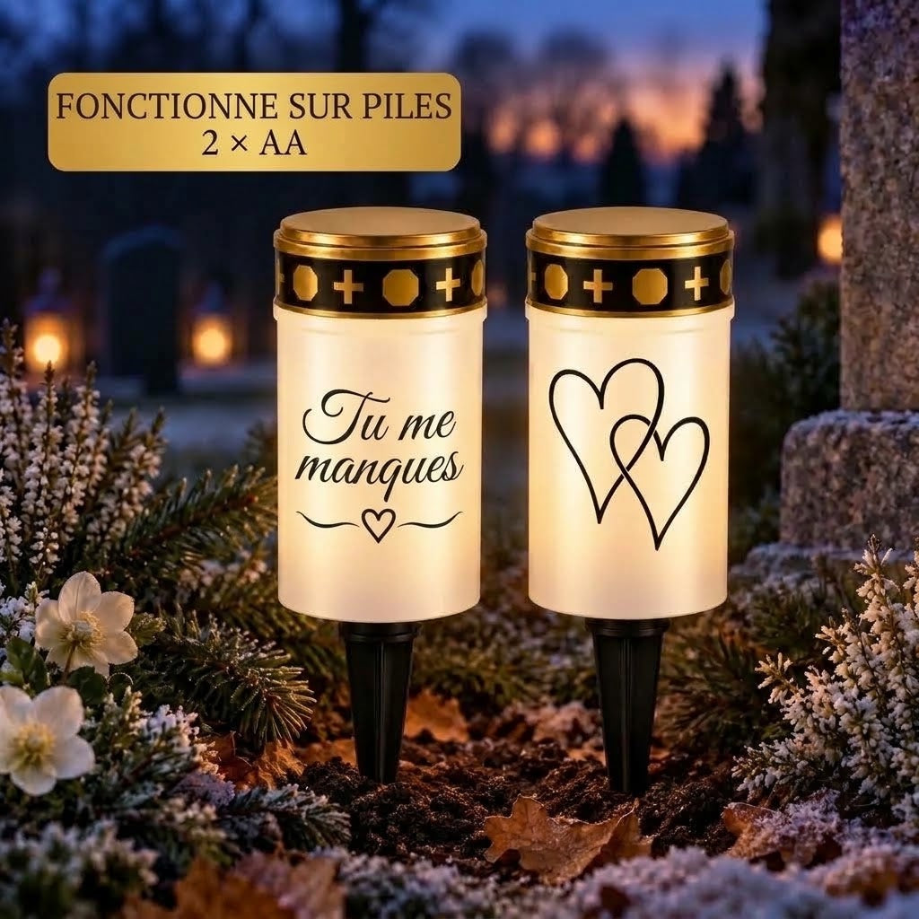 Bougies funéraires LED MinnesLjus lot de 2 avec alimentation solaire ou à piles