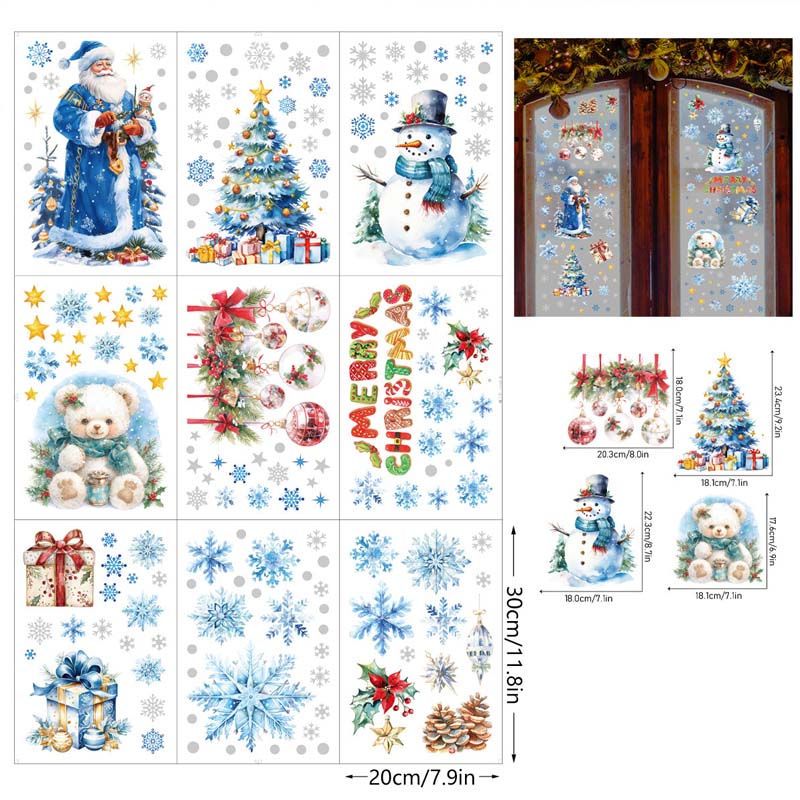 Ensemble de 9 autocollants scintillants pour fenêtres de Noël