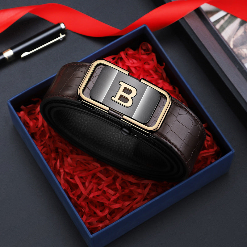 Ceinture pour homme à boucle automatique motif crocodile