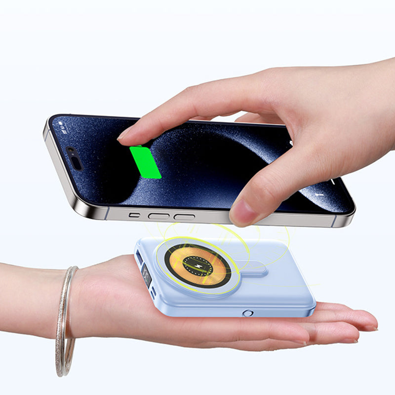 Batterie Externe Magnétique Sans Fil 10000mAh Charge Rapide Avec Support Téléphone