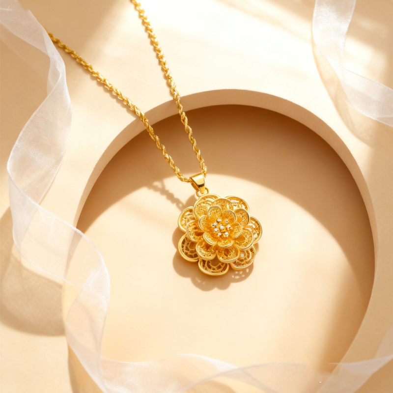 Collier élégant avec pendentif fleur en or