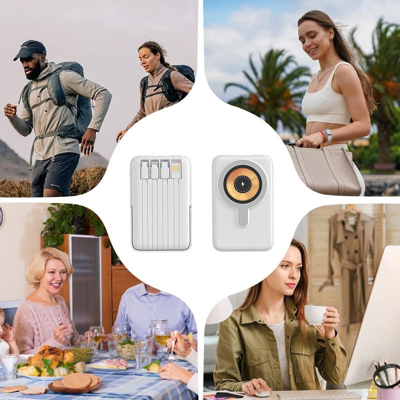Batterie Externe Magnétique Sans Fil 10000mAh Charge Rapide Avec Support Téléphone