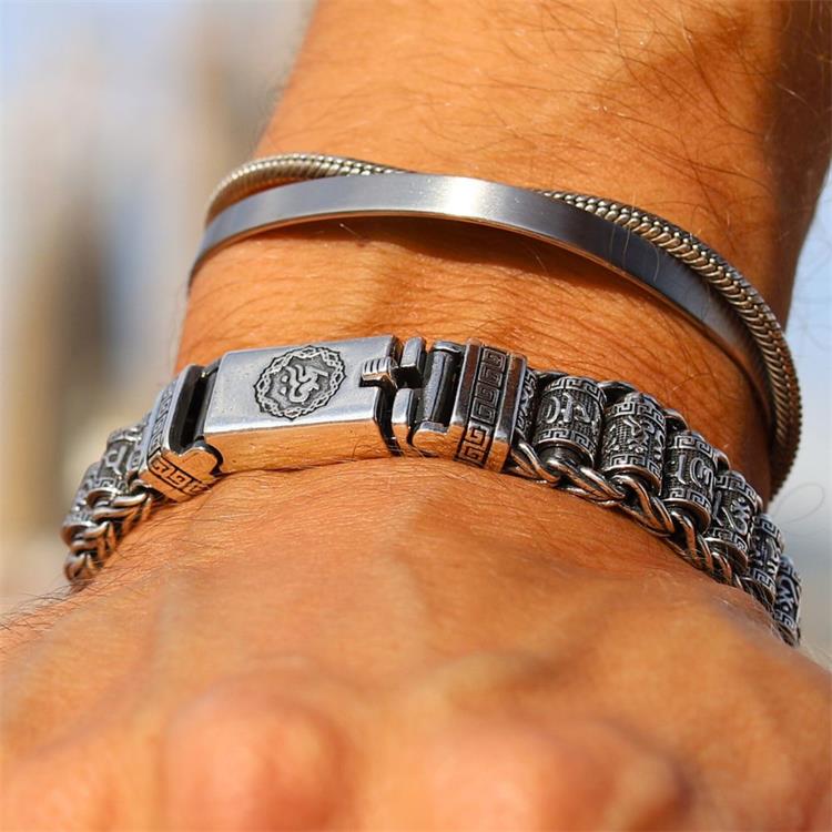 Bracelet moulin à prières tibétain – Argent sterling 925