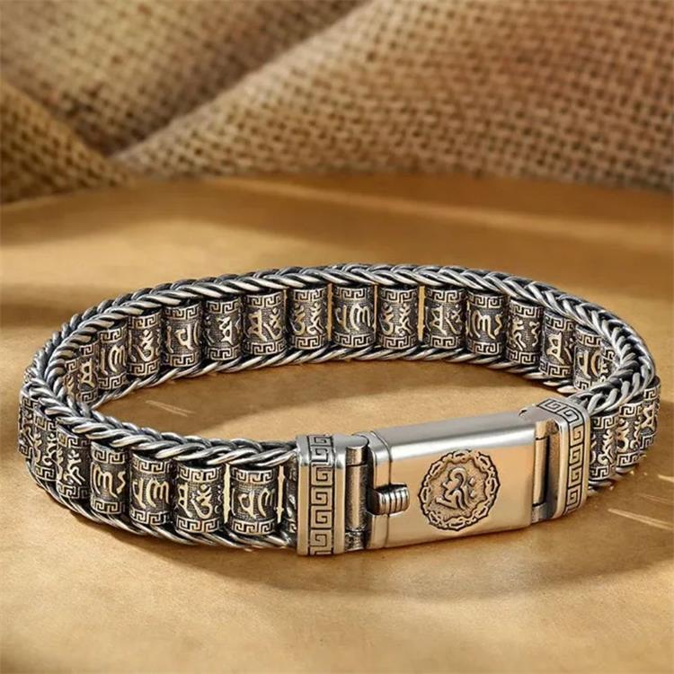 Bracelet moulin à prières tibétain – Argent sterling 925
