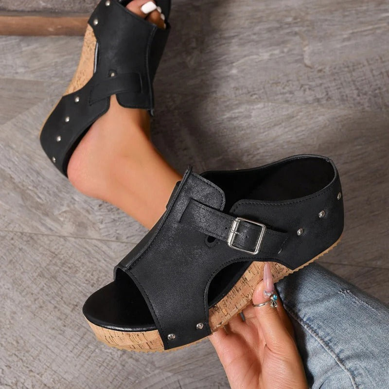 Mode féminine sandales à talons compensés Peep Toe avec plateforme