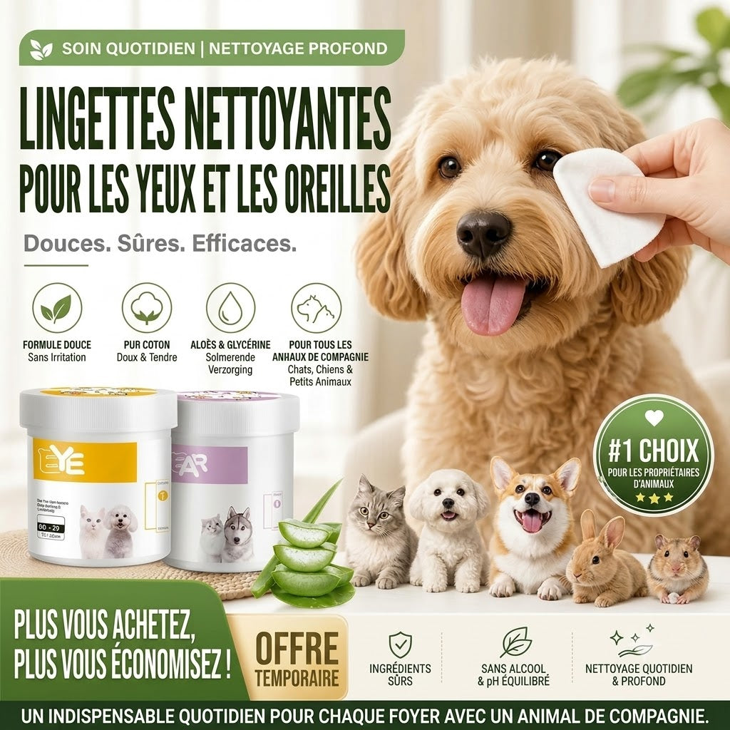 Lingettes sans alcool pour les yeux et les oreilles des animaux