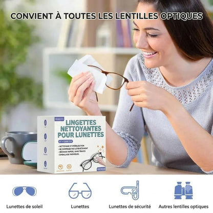 Lingettes nettoyantes antibuée pour verres de lunettes – lot de 100
