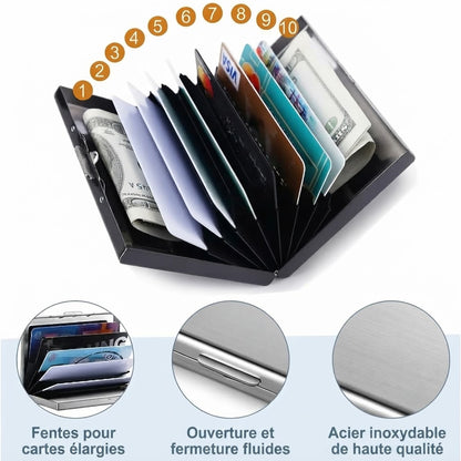 Porte-cartes RFID en acier inoxydable avec 10 compartiments