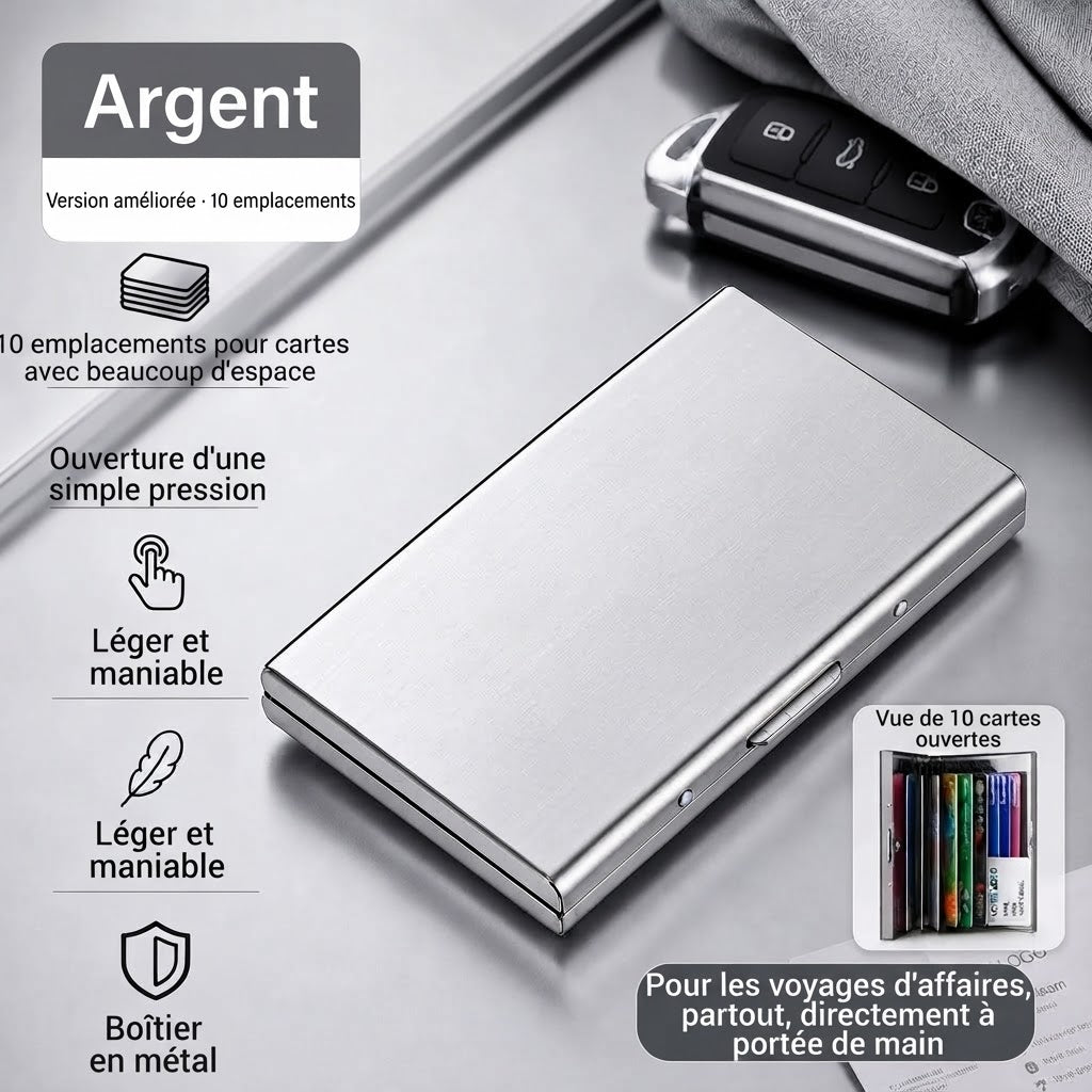 Porte-cartes RFID en acier inoxydable avec 10 compartiments