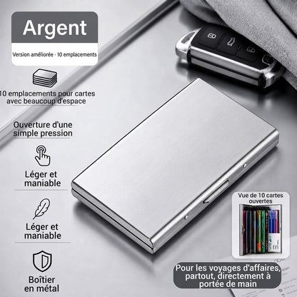 Porte-cartes RFID en acier inoxydable avec 10 compartiments