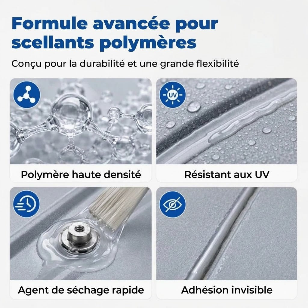 Mastic d’étanchéité transparent et imperméable pour toiture avec pinceau