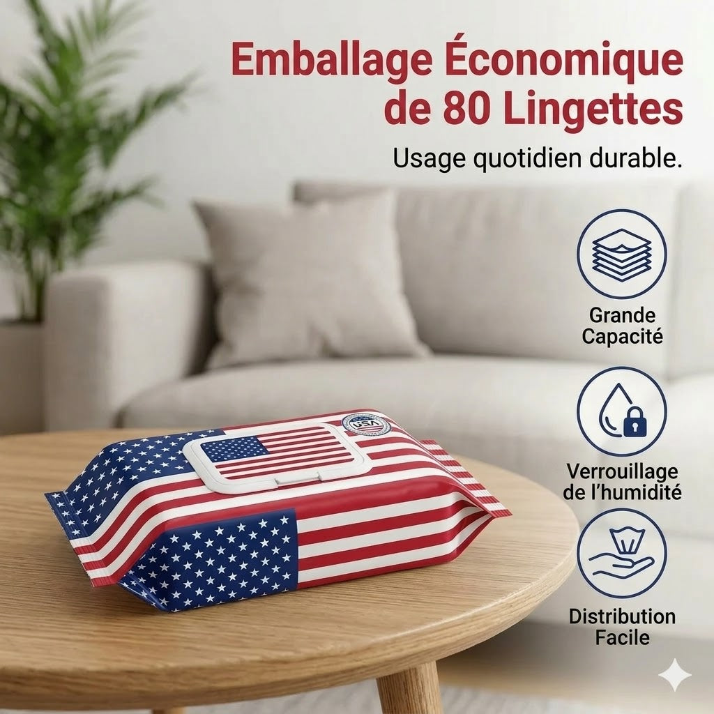 Lingettes ultra-nettoyantes américaines aux ions de nano-argent (80 lingettes/paquet)