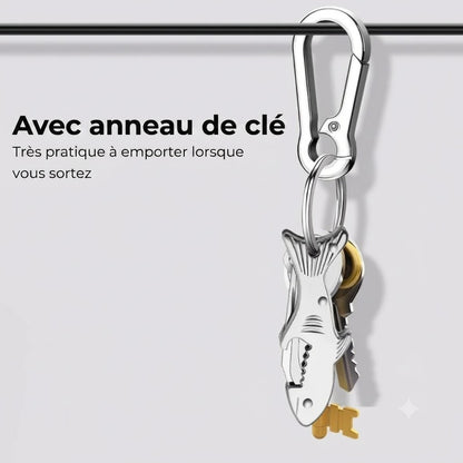 Porte-clés multitool 3 en 1 en forme de requin