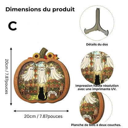 Décoration citrouille d’Halloween en bois avec éclairage LED