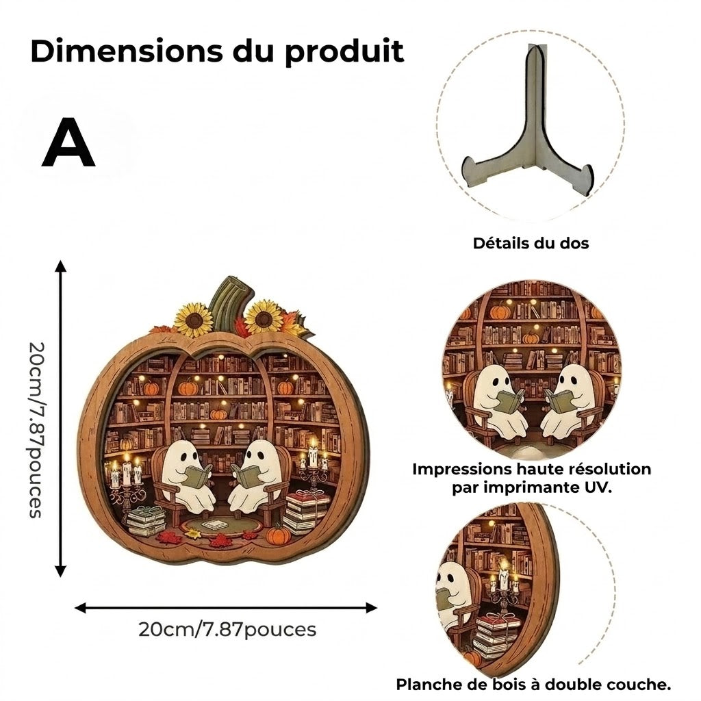 Décoration citrouille d’Halloween en bois avec éclairage LED