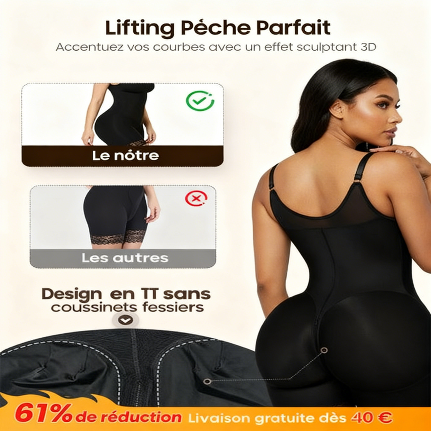 Gaine ventre plat et fesses galbées avec fermeture éclair à l'entrejambe Fajas Colombianas