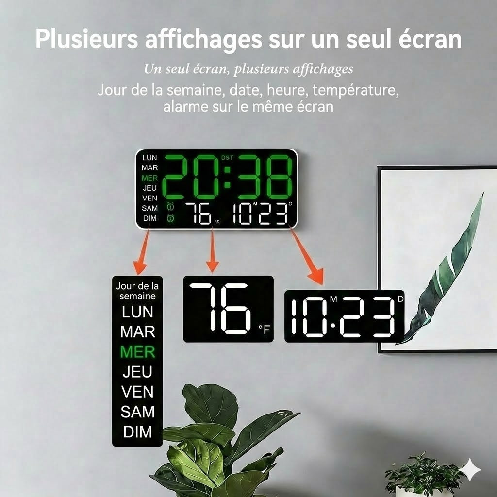 Horloge murale numérique à LED décorative multifonctionnelle