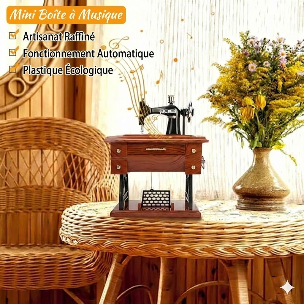 Boîte à musique mini machine à coudre en bois