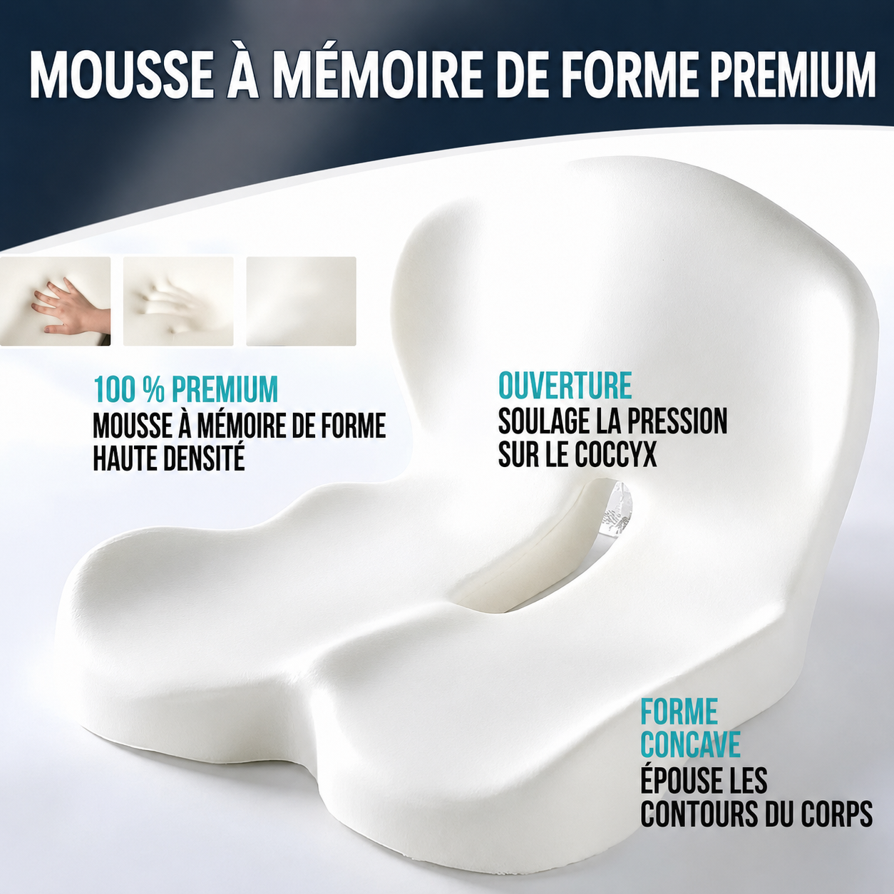 Coussin de siège antidérapant en mousse à mémoire de forme