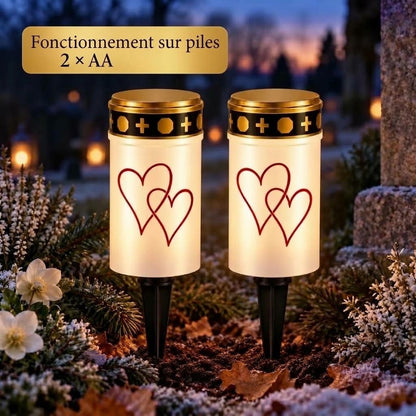 Bougies funéraires LED MinnesLjus lot de 2 avec alimentation solaire ou à piles