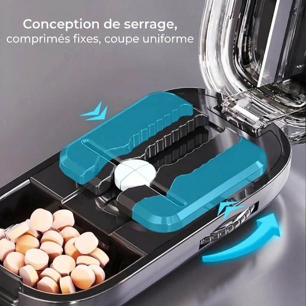 Coupe-comprimé réglable avec compartiment de rangement