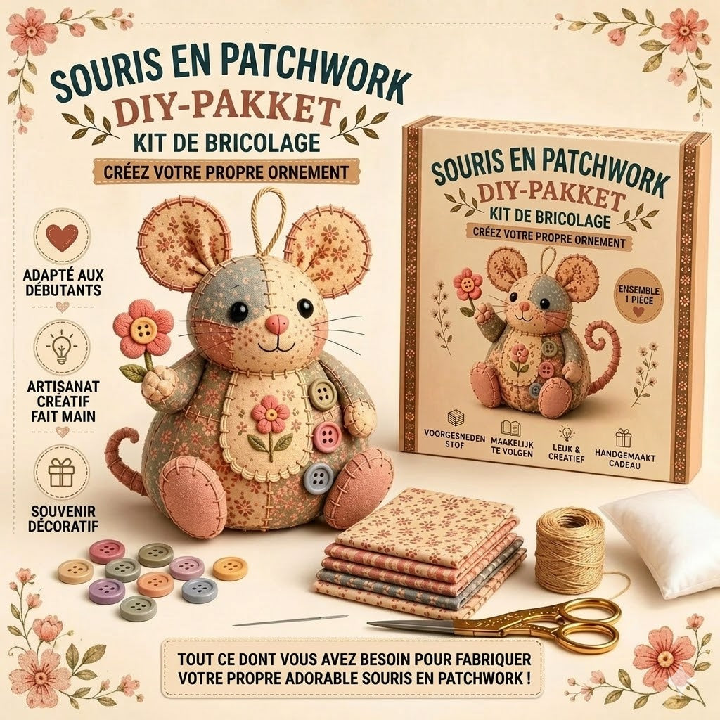 Kit DIY complet pour souris en patchwork - Tout le matériel inclus
