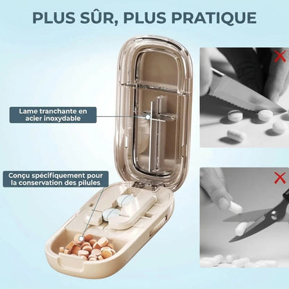 Coupe-comprimé réglable avec compartiment de rangement