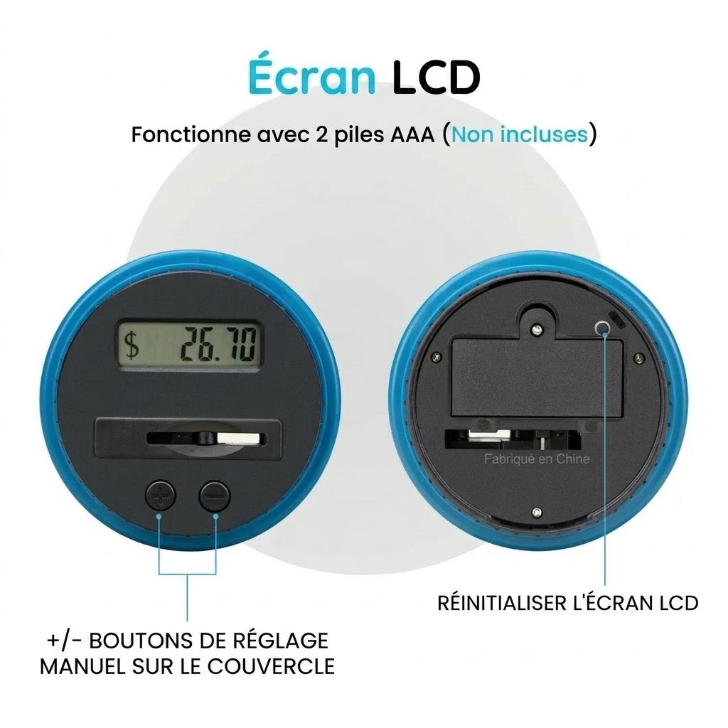 Tirelire numérique avec compteur de pièces pour euros et dollars