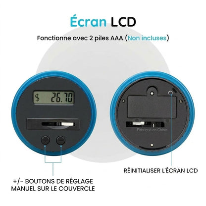 Tirelire numérique avec compteur de pièces pour euros et dollars