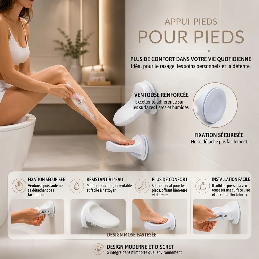 Repose-pied de douche avec fixation à ventouse